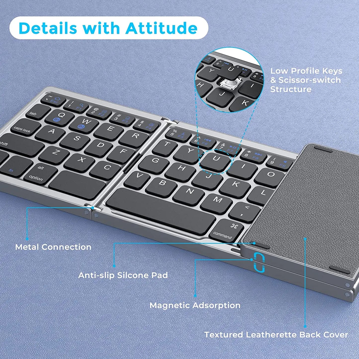3-Folding Keyboard with Touchpad Dual Bluetooth Keyboard Portable Rechargeable Mini Keyboard for Laptop Windows Android IOS