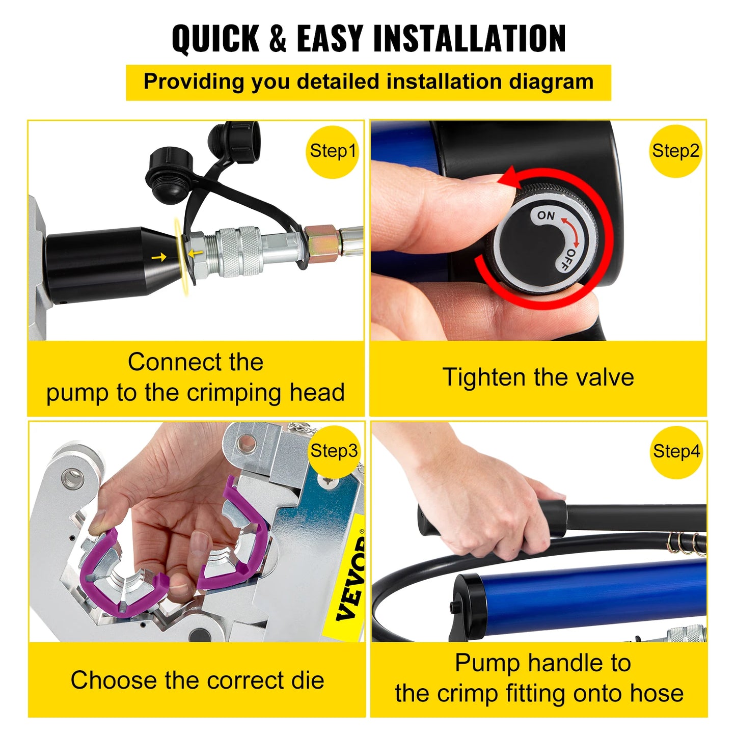 SucceBuy Hydraulic Hose Crimper 71500 Separable Hydra-Krimp with Aluminum Pump Handheld Air Condtioning Repair Crimping Tool Set