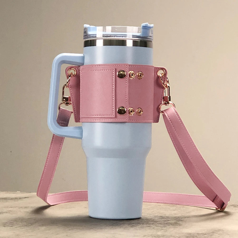 PU Leather Water Bottle Sling Bag with Adjustable Strap Portable Cup Cover For STANLEY 30oz & 40oz Tumbler for Outdoor Travel
