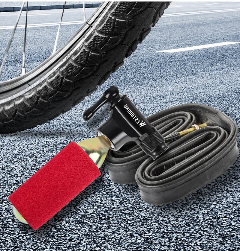 WEST BIKING Mini Bicycle CO2 Pump Portable Tire Inflator For Schrader Presta Adapter MTB Road Bike Aluminum Alloy Automatic Pump