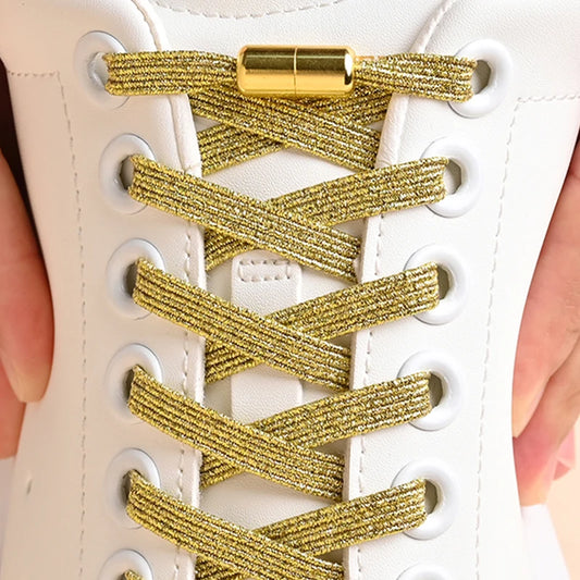 1Pair No Tie Shoe Laces Colorful Buckle Golden Shoelaces Pearl Light Colorful Fashion Without Ties Elastic Laces ﻿