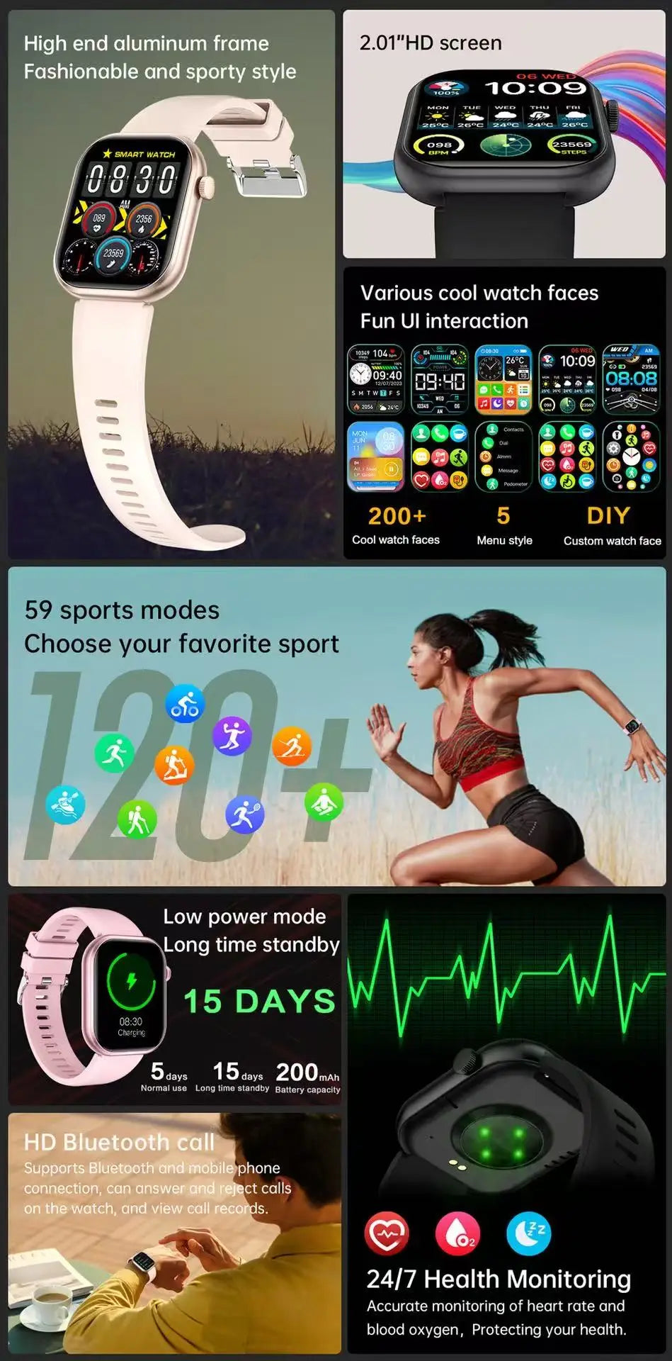QX7 Sports Smart Watch Men Women 2.09-inch SmartWatch GPS Bluetooth call Heart rate Blood oxygen SOS AI Voice Smartwatch 2025New