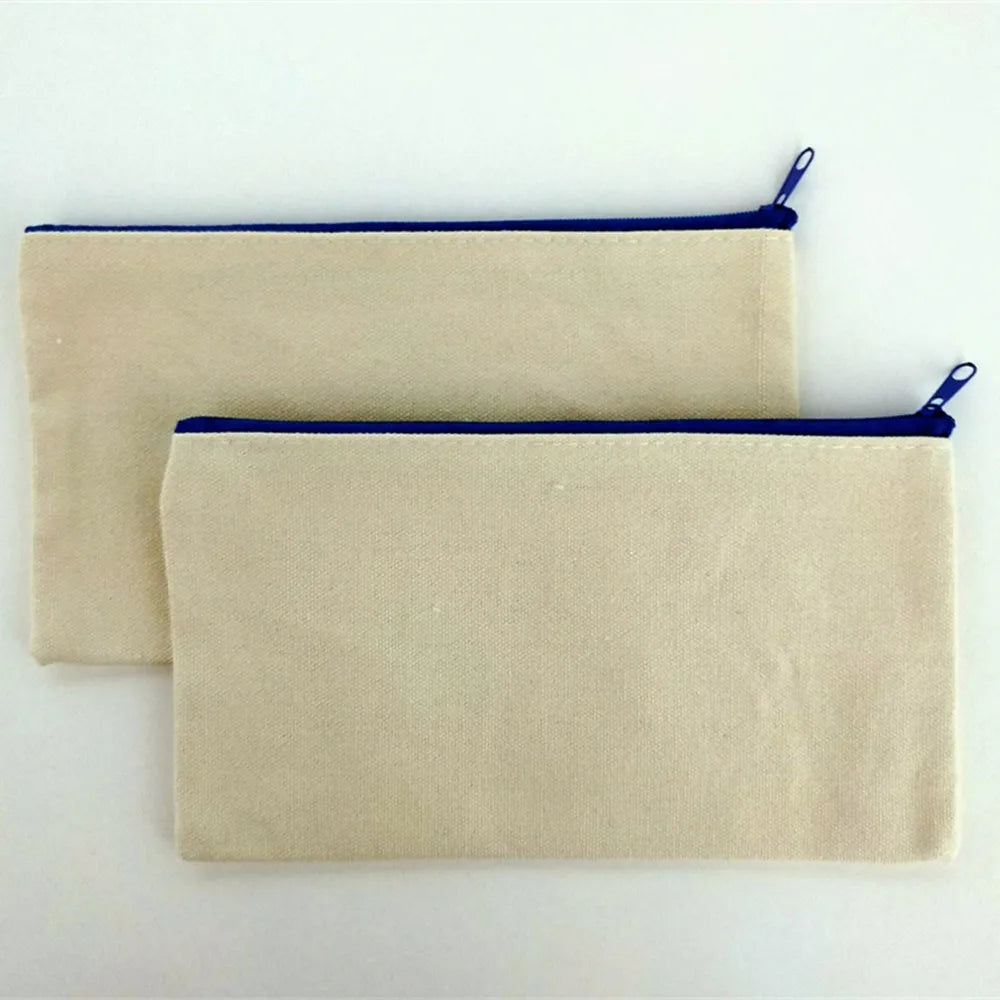 1Pcs Canvas Zipper Bags Multifunctional Blank DIY Craft Pouches Pencil Cosmetic Jewelry Bags Case Pouch For Home School Travel
