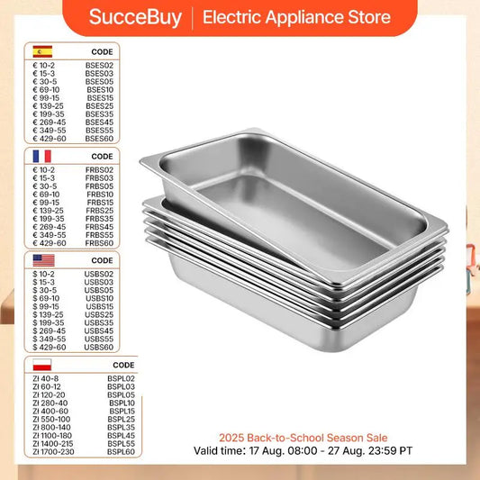 SucceBuyBuffet Chafing Dishes 8.5L-20L Gastronorm Pans Steam Table Pans Tray Stainless Steel Food Container for Party BBQ Baking