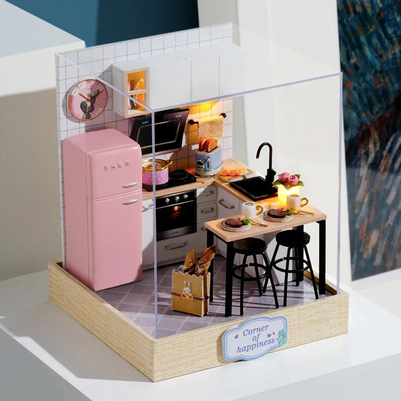 Wooden Miniature Doll House DIY Small House Kit Making Room Toys 3D Puzzle Assembly Building Model Toys for Birthday Gifts