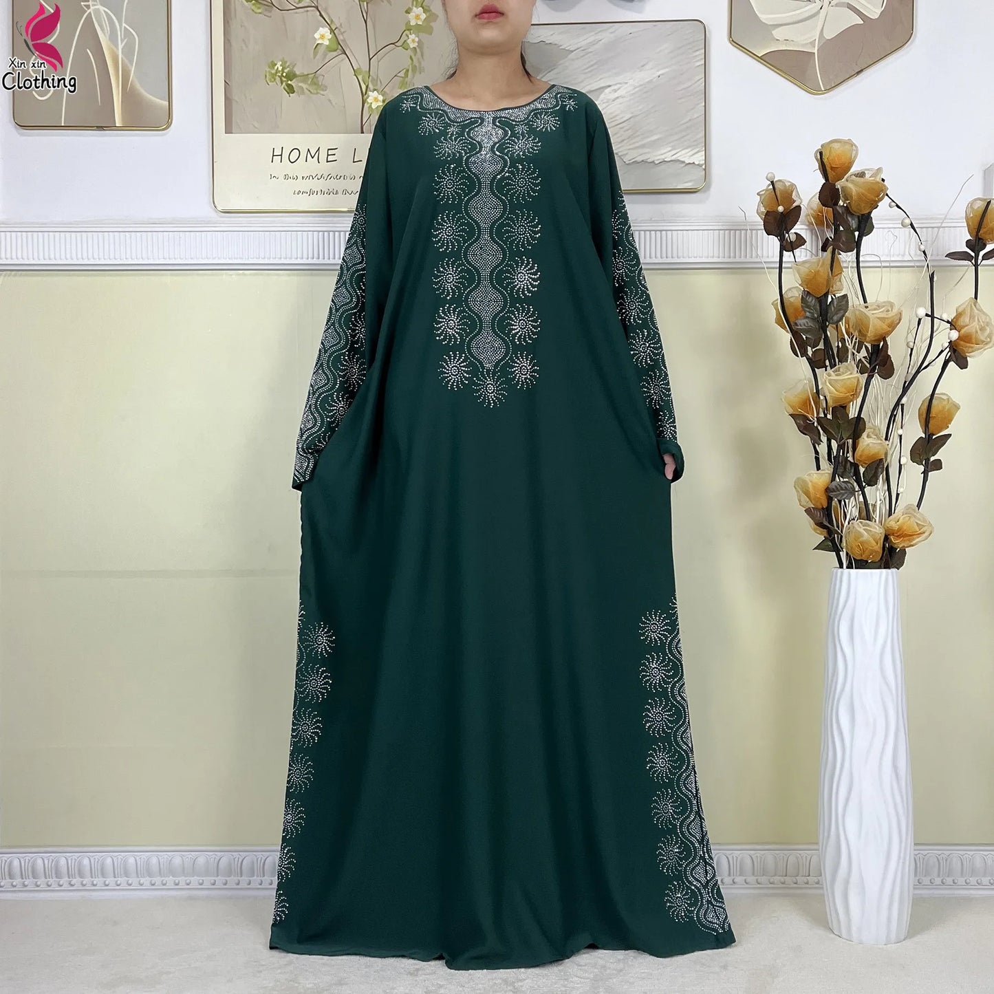 2025New High-Quality Dubai Muslim Abaya for Women Dress Islamic Turkey Femme Clothing Long Sleeve Loose African Dress With Scarf