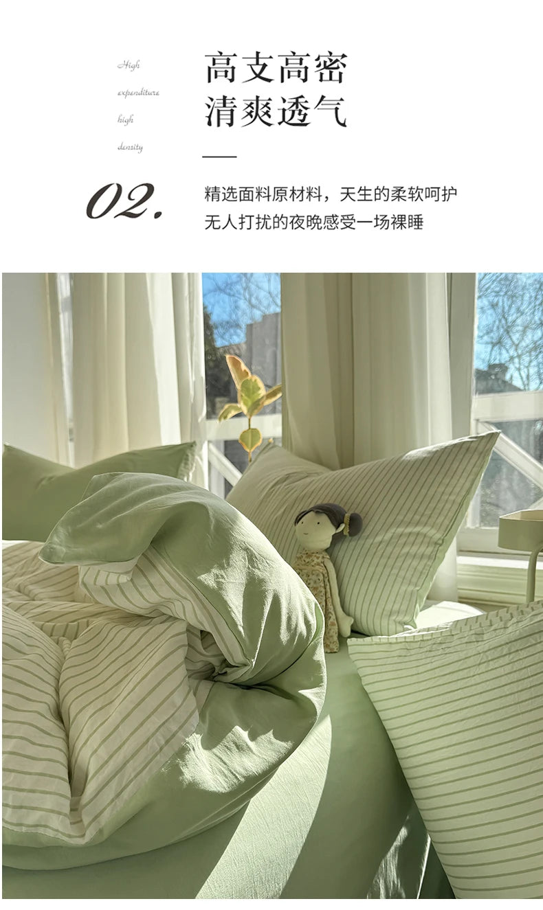 Washed Cotton Duvet Cover Set Quilt Set Ins Nordic Minimalist Style Grey Strip Bed Set Home Textile Bedding Set Bed Sheets 2025
