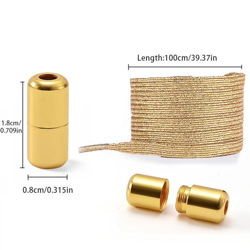 1Pair No Tie Shoe Laces Colorful Buckle Golden Shoelaces Pearl Light Colorful Fashion Without Ties Elastic Laces ﻿