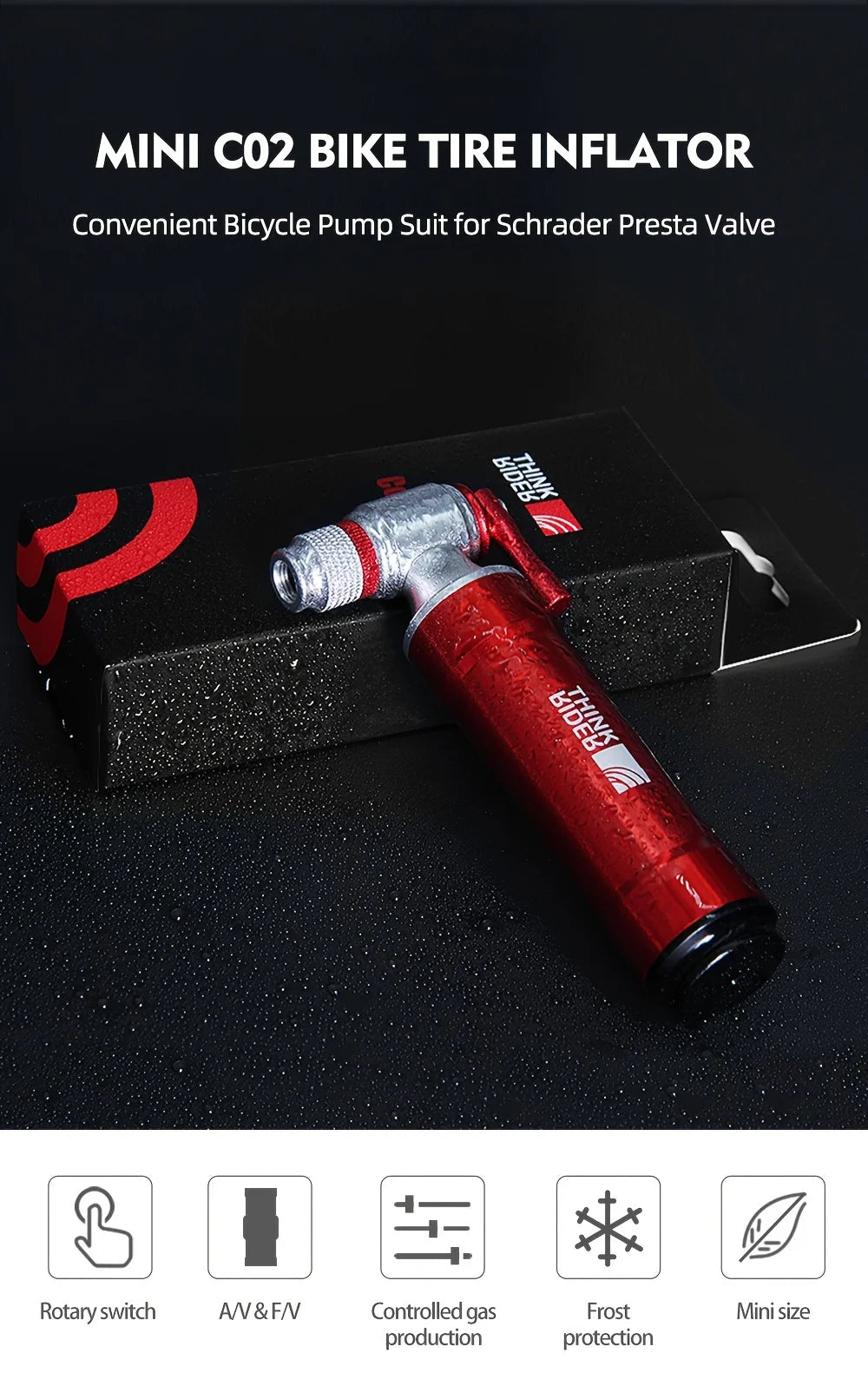 ThinkRider CO2 Pump For Bicycle Schrader Presta Adapter Bike Pump Inflator Aluminum Tire Tube Mini size MTB Bicycle Pumps CO2 Ca