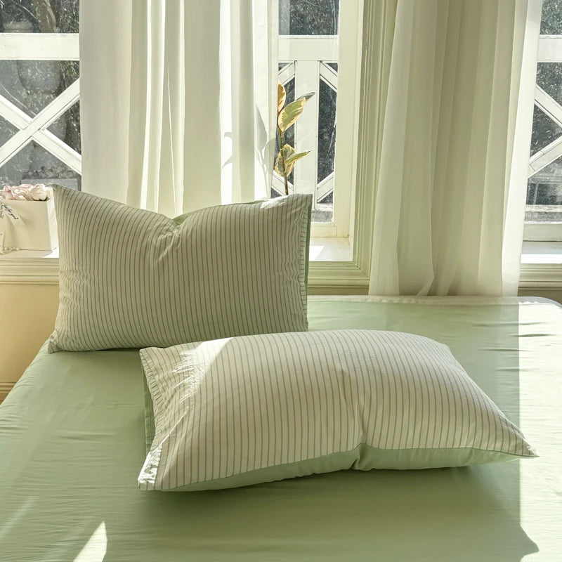 Washed Cotton Duvet Cover Set Quilt Set Ins Nordic Minimalist Style Grey Strip Bed Set Home Textile Bedding Set Bed Sheets 2025