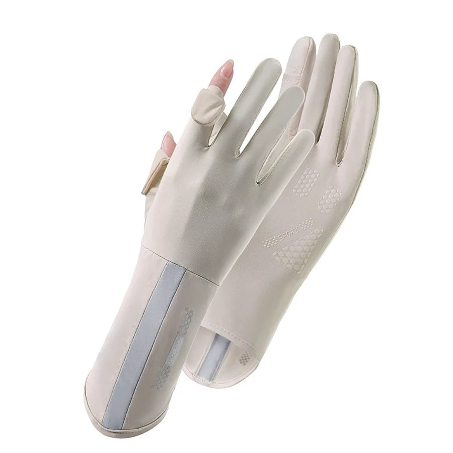 Summer sun protection gloves, anti slip, breathable, UV resistant, touch screen, cool feeling, cycling, outdoor sports, ice silk
