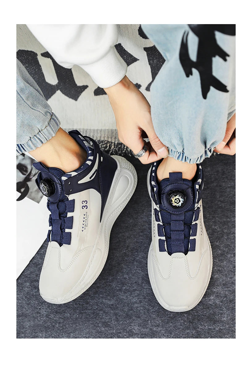 Mens Sneakers with Rotating Buckle Comfy Non Slip Lace up Durable Shoes for Mens Outdoor Activities - Belvar