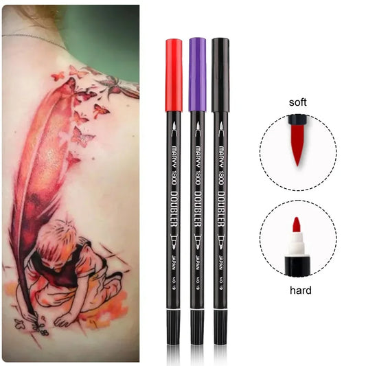 1pcs Double-Headed Eyebrow Oil Ink Tattoo Skin Marker Piercing Marking Pen Tattoo Supply For Waterproof Permanent Makeup Pen