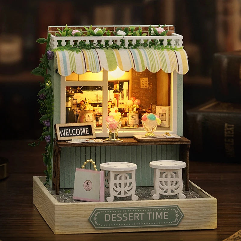 Wooden Miniature Doll House DIY Handmade Assembly Model Building Kit With Dust Cover 3D Puzzle Toys Birthday Gifts Dollhouse