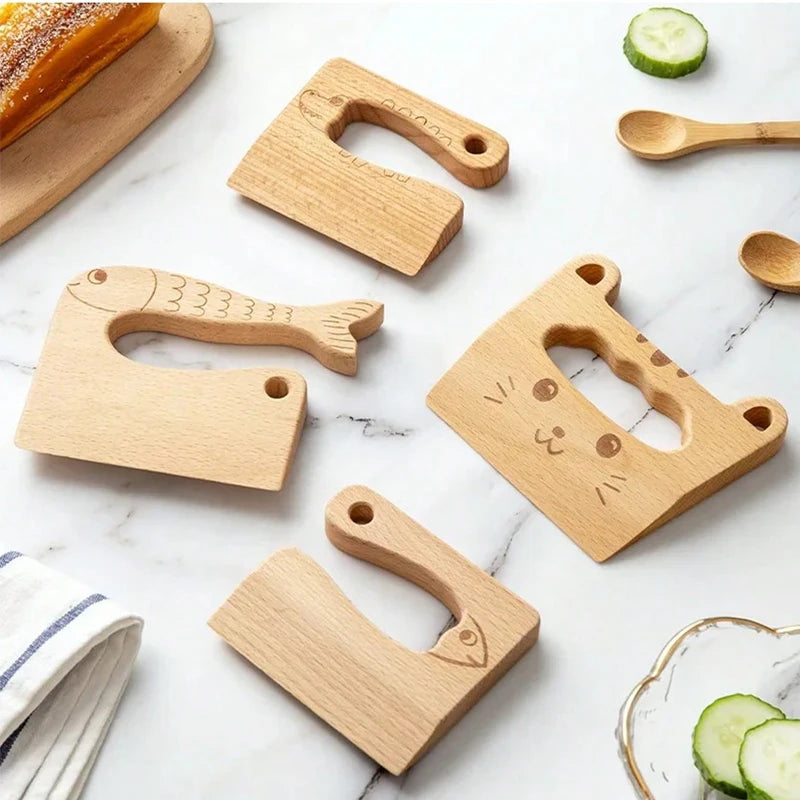 Wooden Kids Knife Cooking Toys Simulation Knives Cutting Fruit Vegetable Children Kitchen Pretend Play Toy Montessori Education