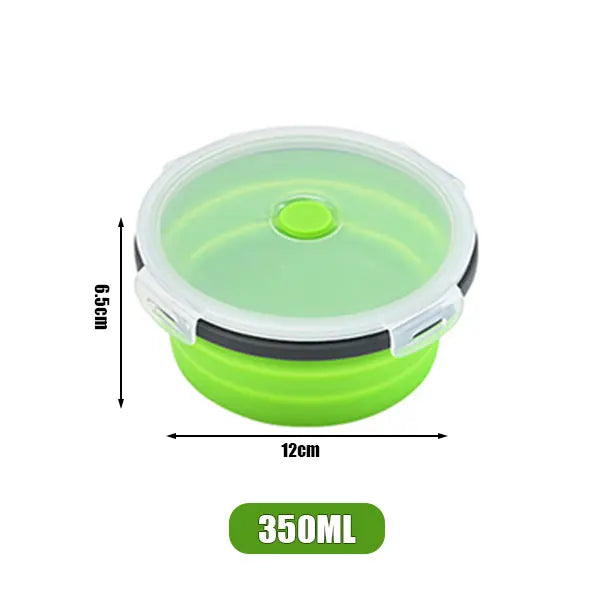 Round Silicone Folding Lunch Box Microwave Folding Bowl Portable Folding Food Container Box Salad Bowl With Lid
