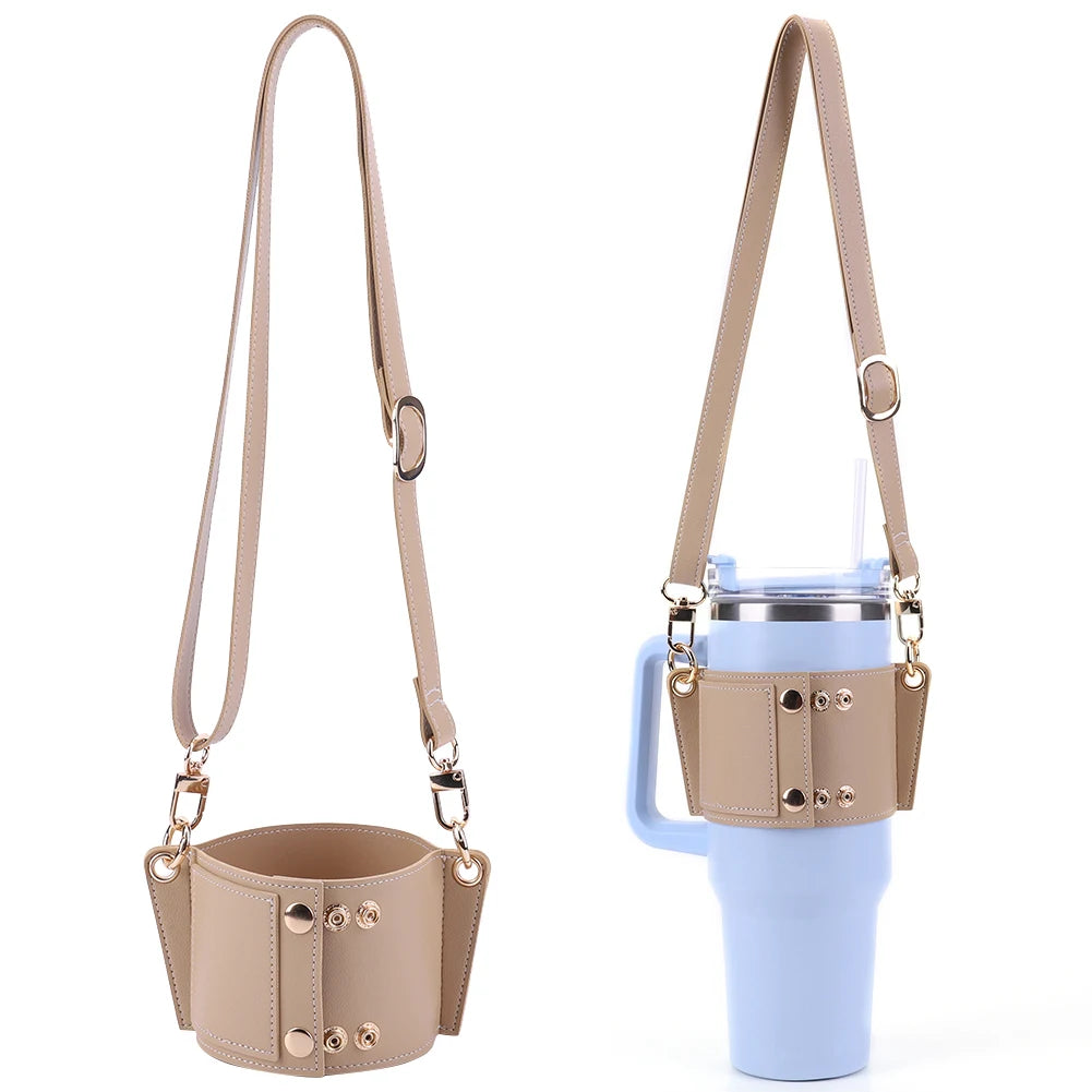 PU Leather Water Bottle Sling Bag with Adjustable Strap Portable Cup Cover For STANLEY 30oz & 40oz Tumbler for Outdoor Travel