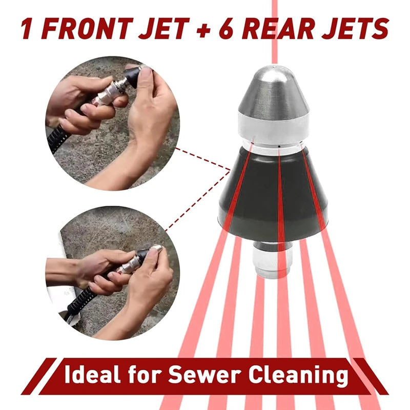 Sewer Cleaning Tool Pipe Unclogger Nozzle 1/4 Quick Connector Pressure Washer Sewer Jetter Nozzle for Drain Jetting Hose 5000PSI
