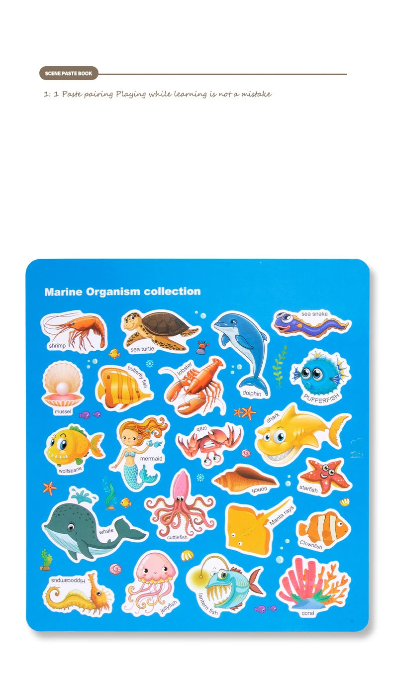 Reusable Cartoon Sticker Book for Kids Multiple Scenos DIY Puzzle Game Educational Learning Classic Toys for Child Age 2-4 Gifts
