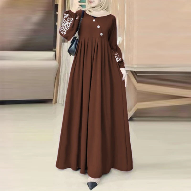 ZANZEA Fashion Turkey Muslim Dress Vintage Eid Mubarek Vestidos Woman Long Sleeve Neck Dresses Elegant Party Sundress Oversized
