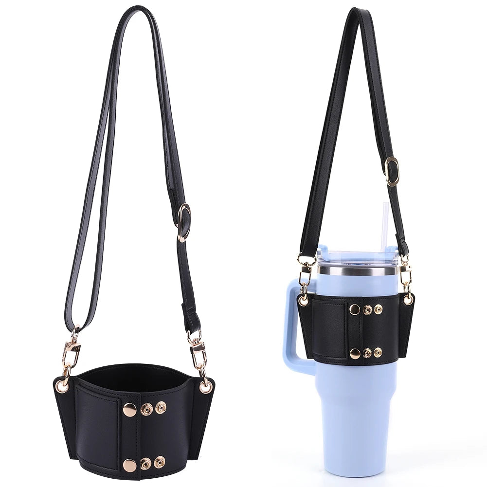 PU Leather Water Bottle Sling Bag with Adjustable Strap Portable Cup Cover For STANLEY 30oz & 40oz Tumbler for Outdoor Travel