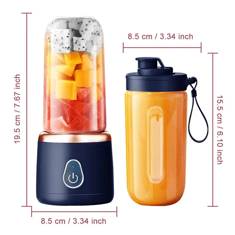 Portable Juicer for Shakes Smoothies Rechargeable USB 400ML Traveling Fruit Juicer Double Cup Fruit Blender Juicer Cup