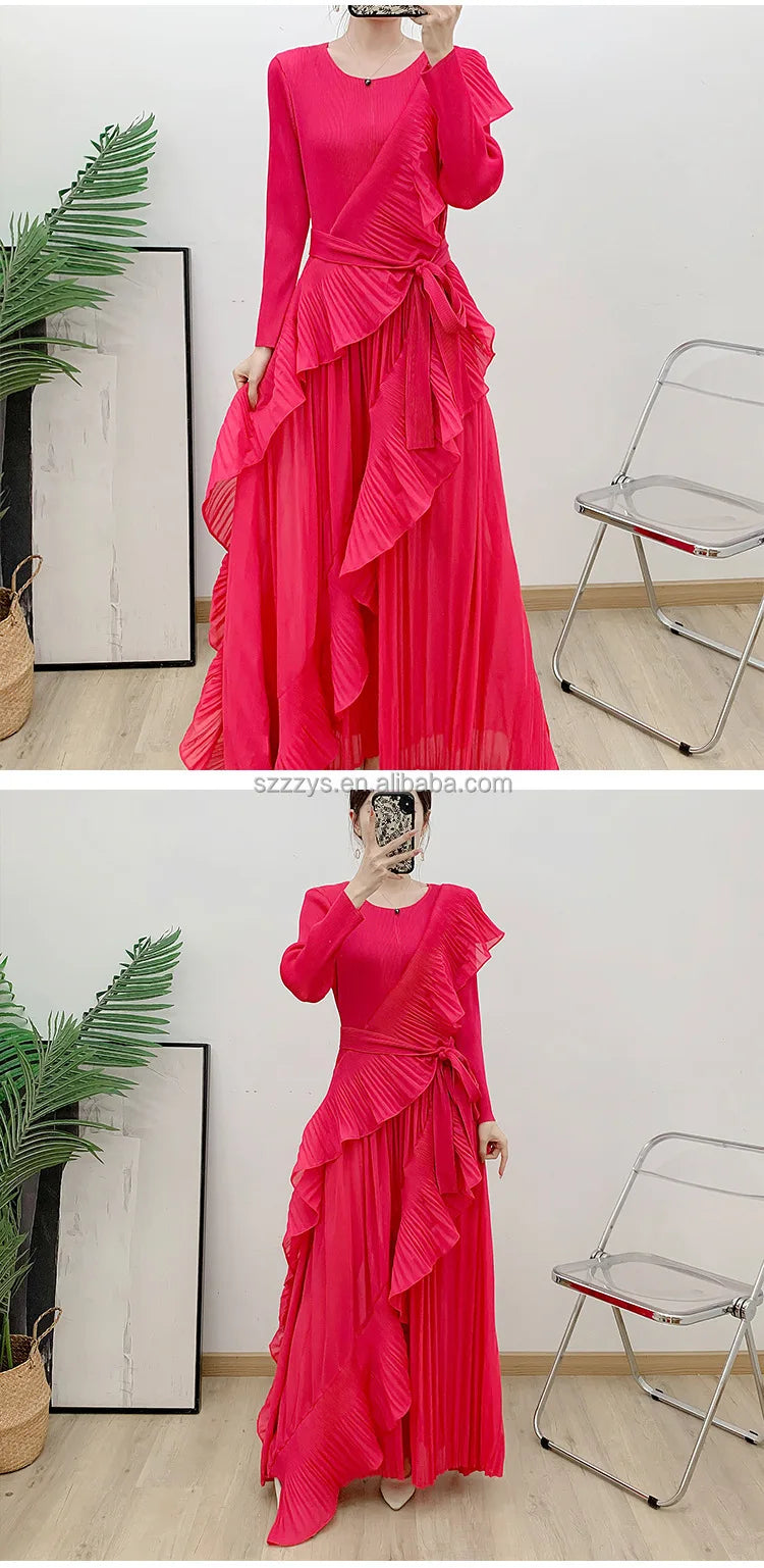 2025 New Dresses Cascading Ruffle Dresses Women Lady Elegant Vintage Pleated Design Ruched Dresses Women Casual
