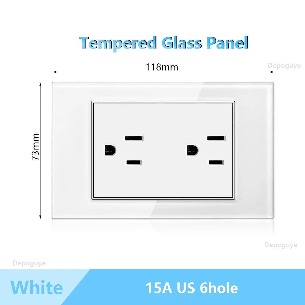 US Wall Switch Power Socket with USB Type-c Quick Charger,American Mexico White Tempered Glass Plug Outlet,Light Switch Panel
