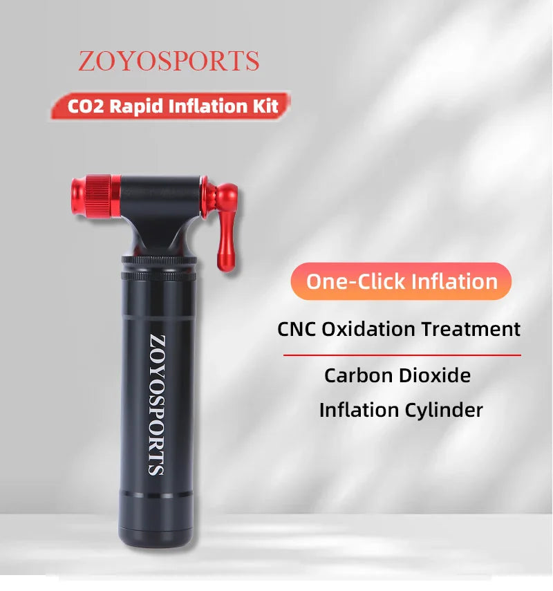 ZOYOSPORTS Bicycle CO2 Inflator Fits Presta Scrader Valve Road MTB Tire Quick Pumping Threaded 16/12/8G Unthreaded 16G Cartridge
