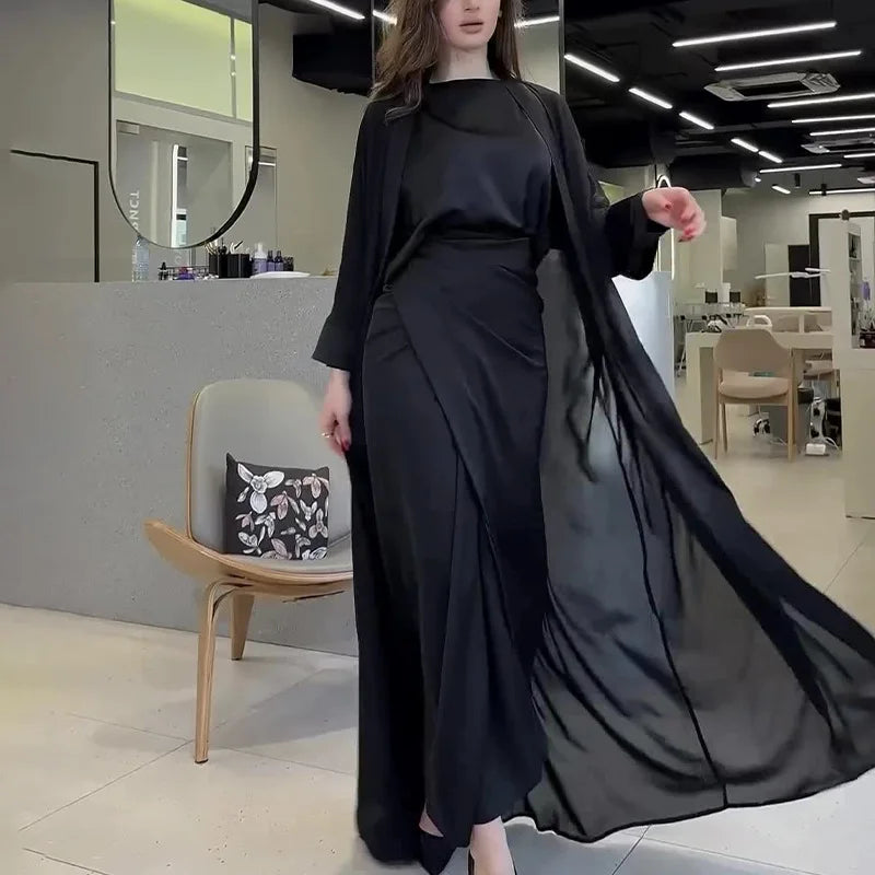 Ramadan Eid Abaya Dress for Women 2 Piece Set Women Dubai Saudi Islam Morocco Kaftan Party Long Robe Open Abayas Vestidos