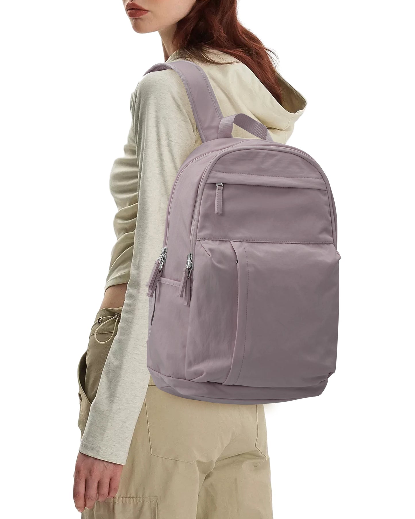 Schoolbag, female college student commuter backpack, computer backpack, college style, super cute, good-looking，beige