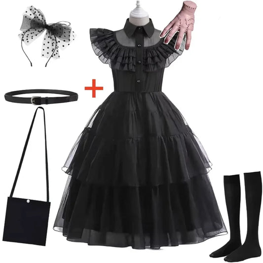 Wednesday Adams Cosplay for Girls Costume 2025 New Vestidos For Kids Carnival Easter Halloween Party Costumes for 3-12 Years