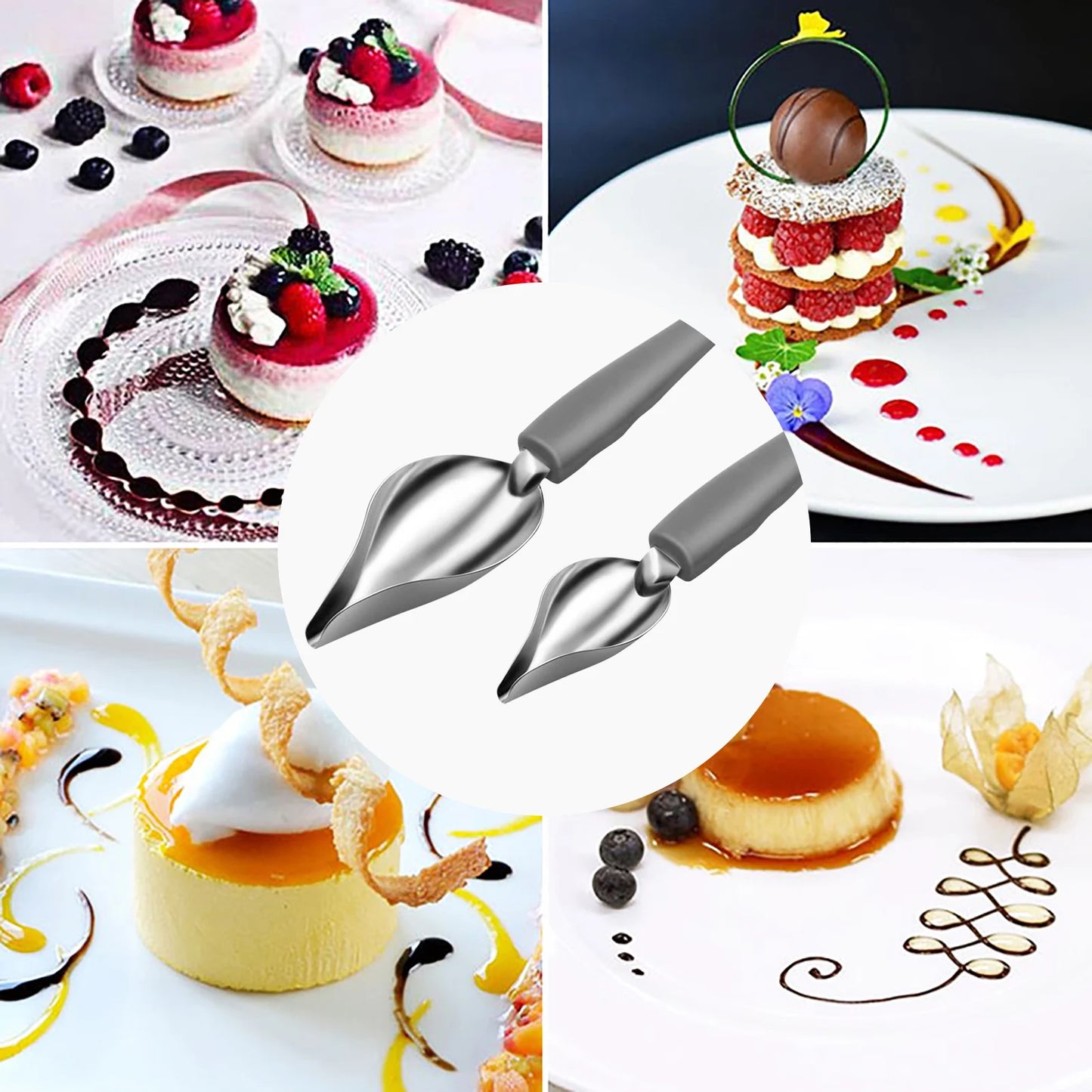 2PC Set Chef Pencil Sauce Painting Spoon Stainless Steel Cuisine Restaurant Western Food Baking Dessert Decor Art Draw Spoons