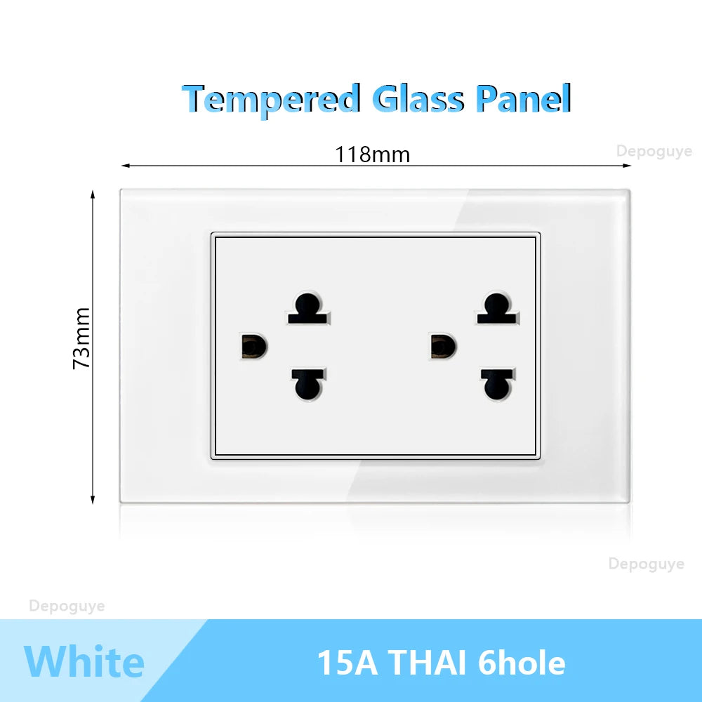 US Wall Switch Power Socket with USB Type-c Quick Charger,American Mexico White Tempered Glass Plug Outlet,Light Switch Panel