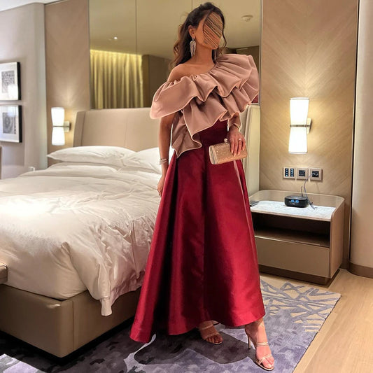 Sharon Said Burgundy Dubai Evening Dresses for Women Wedding Party 2025 Saudi Arabia Midi Short Formal Gowns SF057 Customized