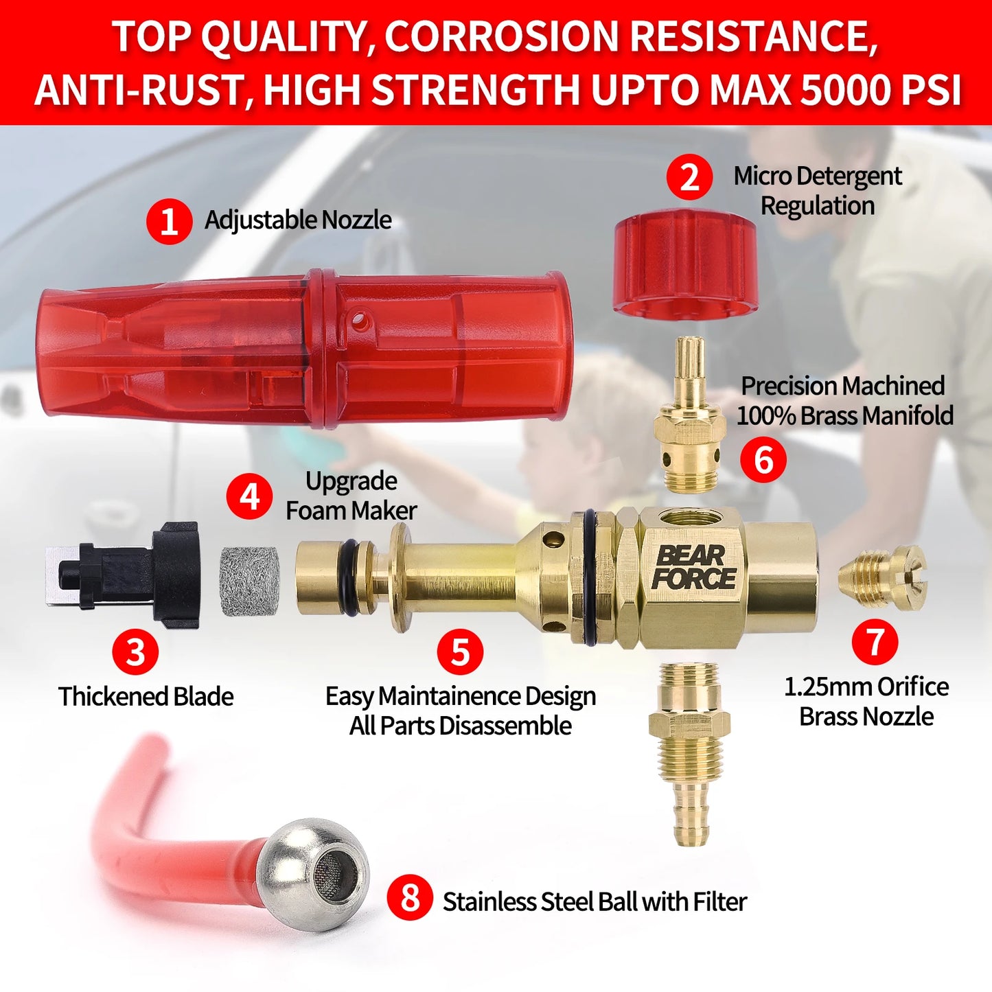 Pressure Washer Brass Snow Foam Lance Foam Nozzle Car Wash Foam Maker for Karcher Elitech Bort AR Bosch Michelin Pressure Washer