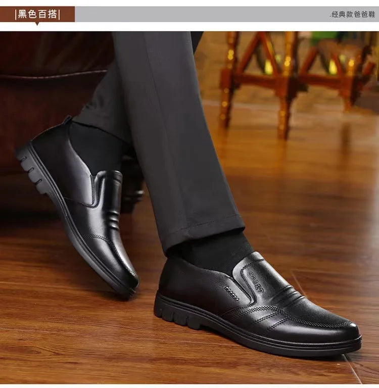 Men's leather shoes new black Soft bottom anti slip and breath shoes men's Business dress casual Zapatos luxury light flat - Belvar