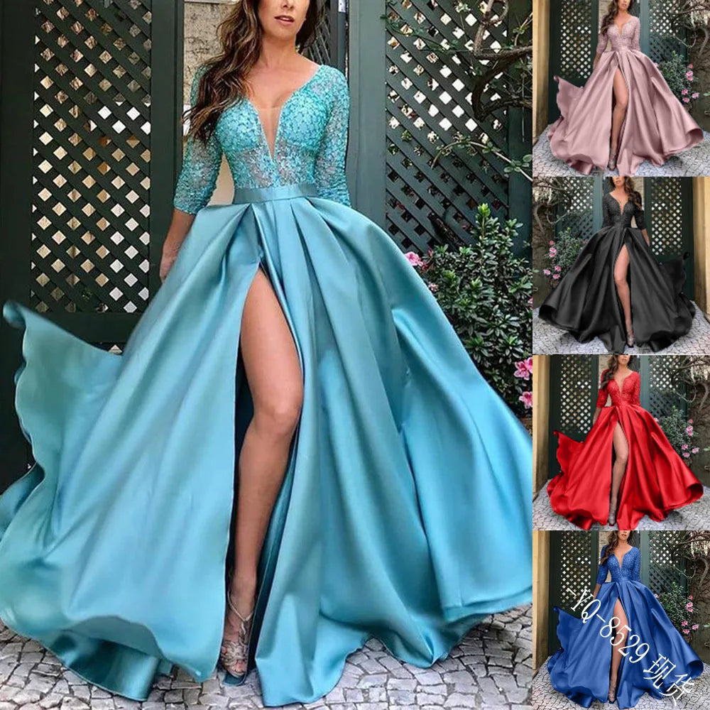 Women's Elegant Evening Party Dresses Luxury Fashionable Long Dresses Trailing Evening Dresses Solid Color Floor-Length Dresses