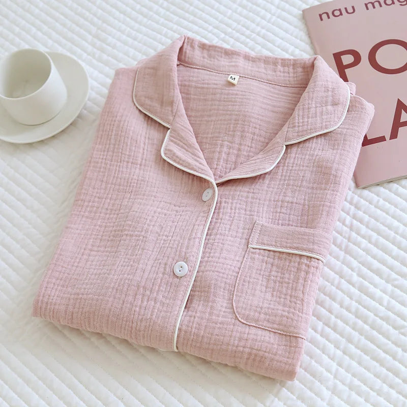 Women's Home Clothes Cotton Spring and Autumn Long Sleeved Long Pants Home Clothes Cardigan Simple Two-piece Pyjamas Set