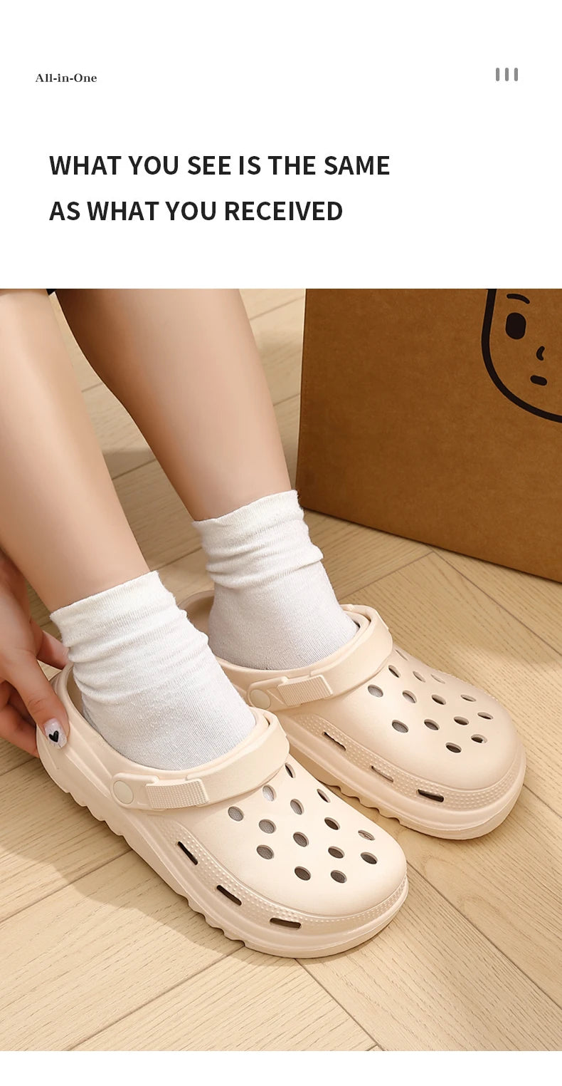 Thick soled perforated shoes for women, sandals for wearing, height increasing slippers, hiking beach sandals