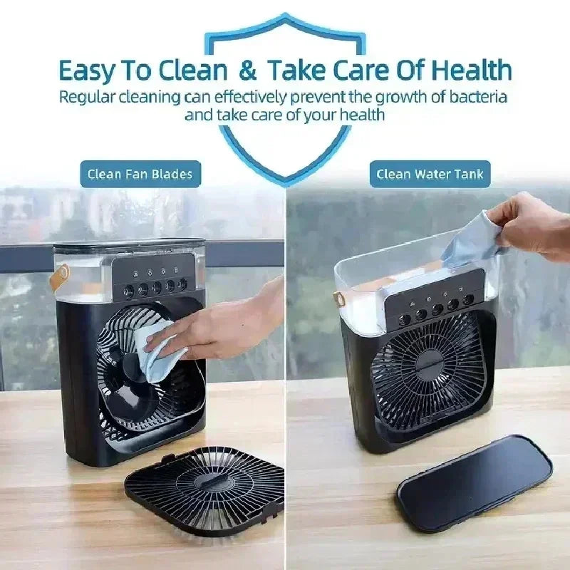 3 in 1 Mini Portable Cooling Fan with USB Charging Water Mist Air Conditioner LED Night Light for Home Office Desk Humidifier