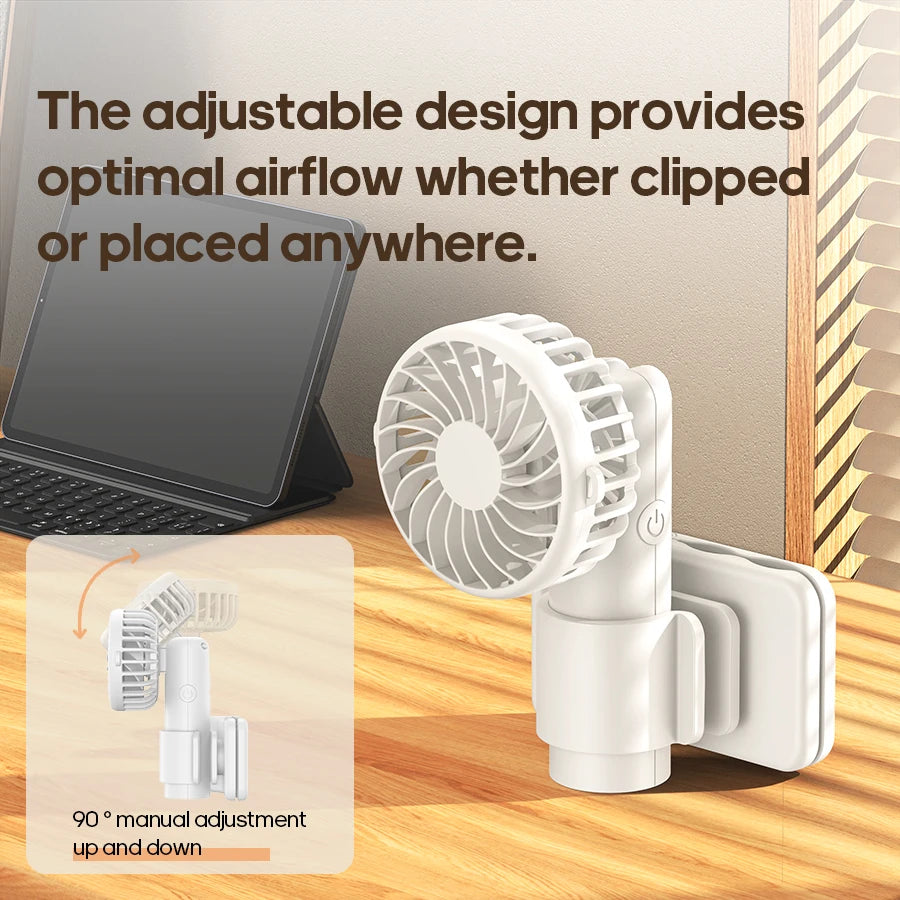 Portable Multifunctional Mini Clip Fan USB Rechargeable 1000mAh 3 Wind Speeds Adjustable Silent Handheld Fan for Travel Umbrella