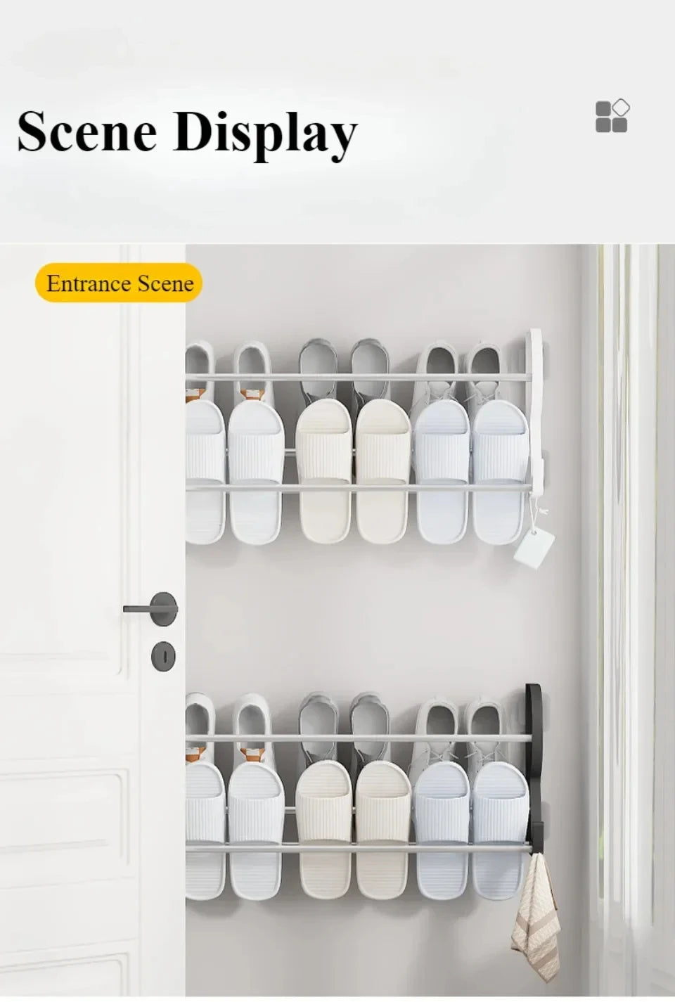Wall Mounted Shoe Rack Simple Bathroom Slipper Rack Multi-functional Nail Free Kitchen Rack Hole Free Door Back Shoe Rack