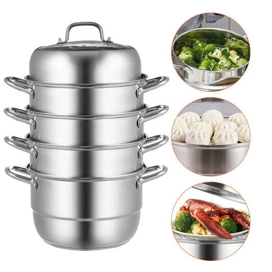 SucceBuy 5 Layer Food Steamer 28-30cm Stainless Steel Stock Pot for Home Steaming Dumplings Vegetables Rice Cooking Steamed Dish