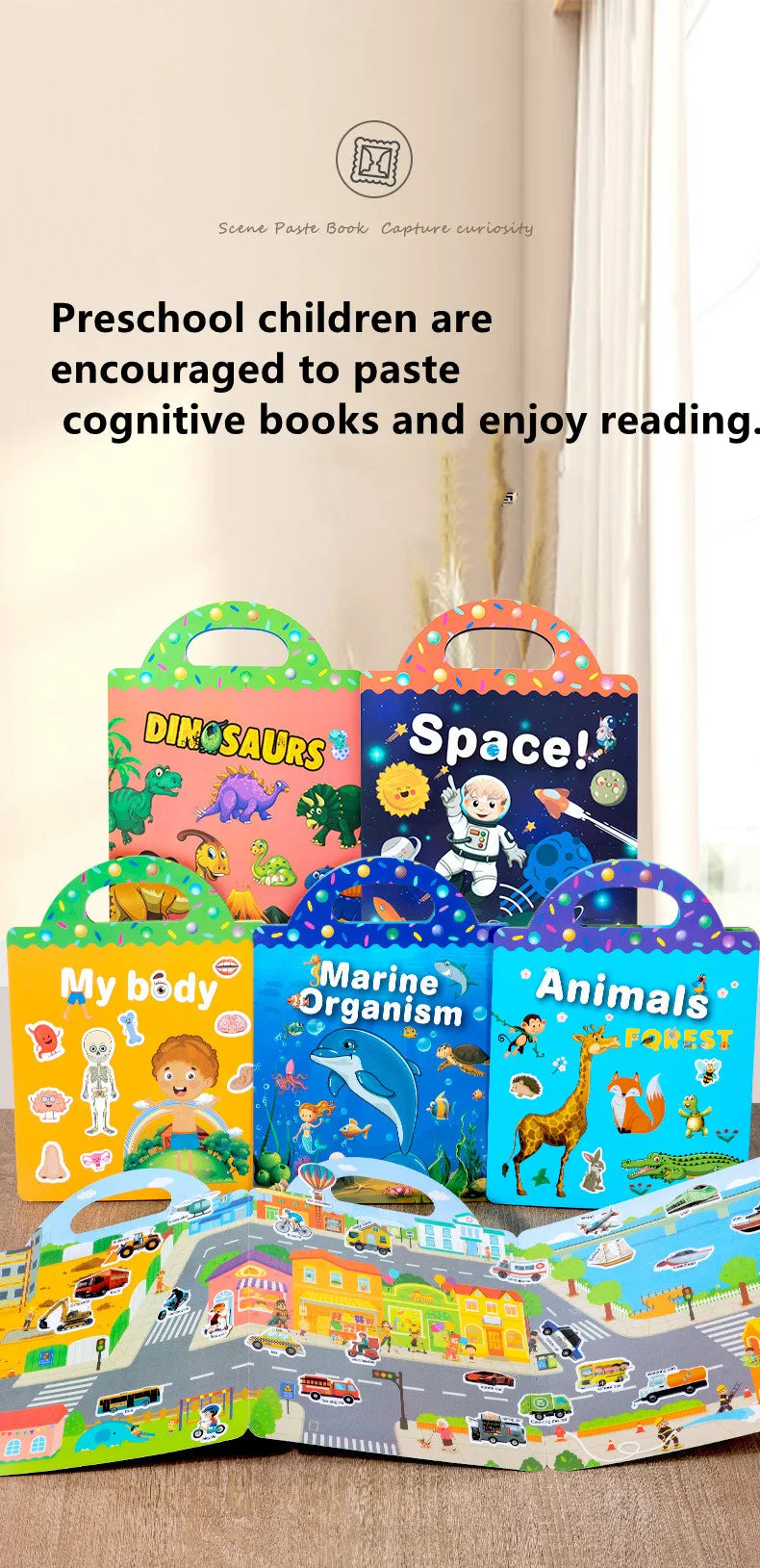Reusable Cartoon Sticker Book for Kids Multiple Scenos DIY Puzzle Game Educational Learning Classic Toys for Child Age 2-4 Gifts
