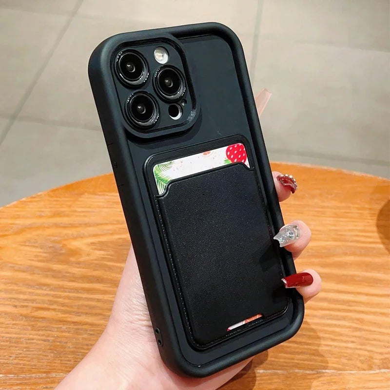 With Card Holder Silicone Soft Phone Case For iPhone 15 14 13 12 11 Pro Max XS XR 7 8 Plus SE 2020 2022 Shockproof Candy Cover