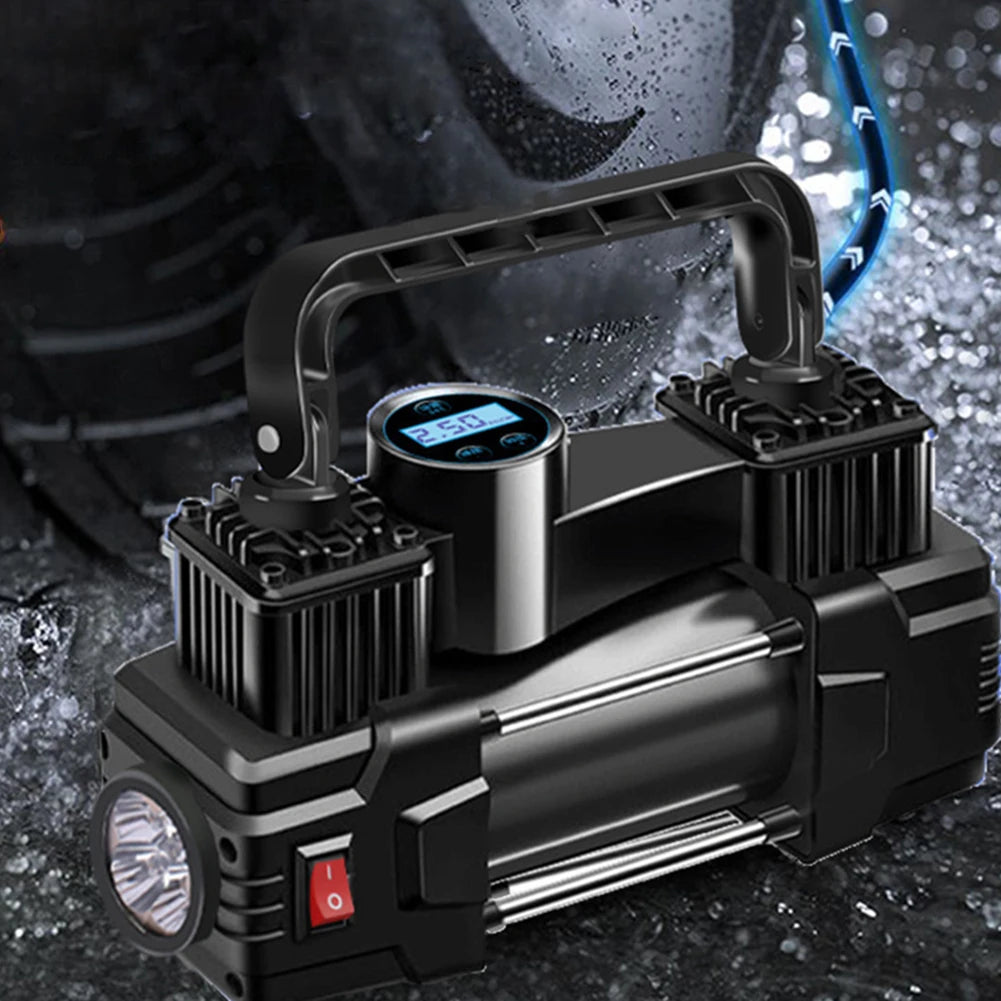 12V 150PSI Mini Air Compressor Dual Cylinder Heavy Duty Tire Inflator with LED Light Car Electric Air Pump Auto Inflatable Pump