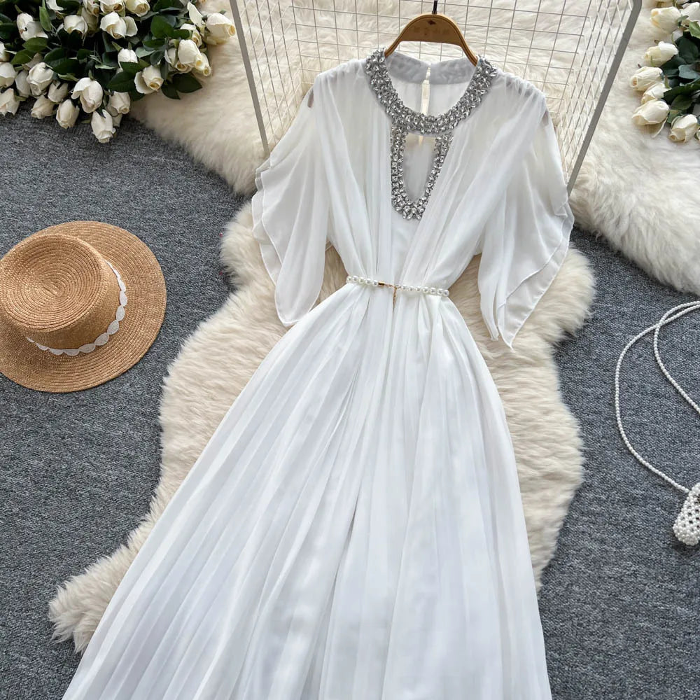 Women Dress Long Dresses Gown Party Night A Line Vestidos Round Neck Ruffles Sleeve Elegant Splice Y2k Streetwear Slim Fit
