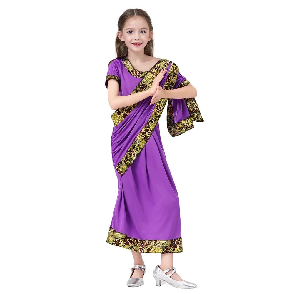 2025halloweenGlamorous National Indian Girls Dress-up Children Nativity Bollywood Princess Ethnic Fancy Dress Sari Costume