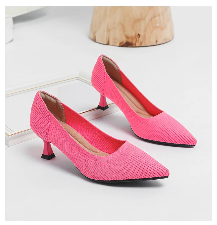 Women's High Heels Fashion Pattern Soft Knitted Comfortable Breathable Shoes 2025 New (6cm High) - Belvar